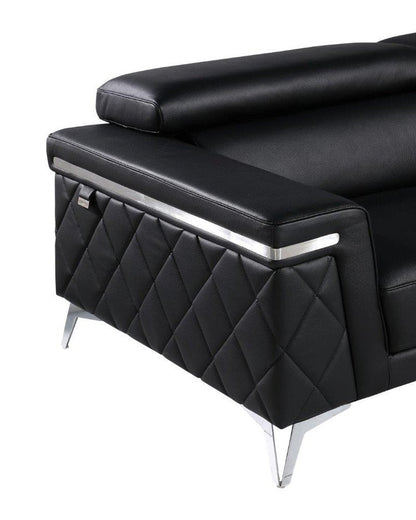 70" Black And Silver Metallic Top Grain Leather Loveseat HomeRoots