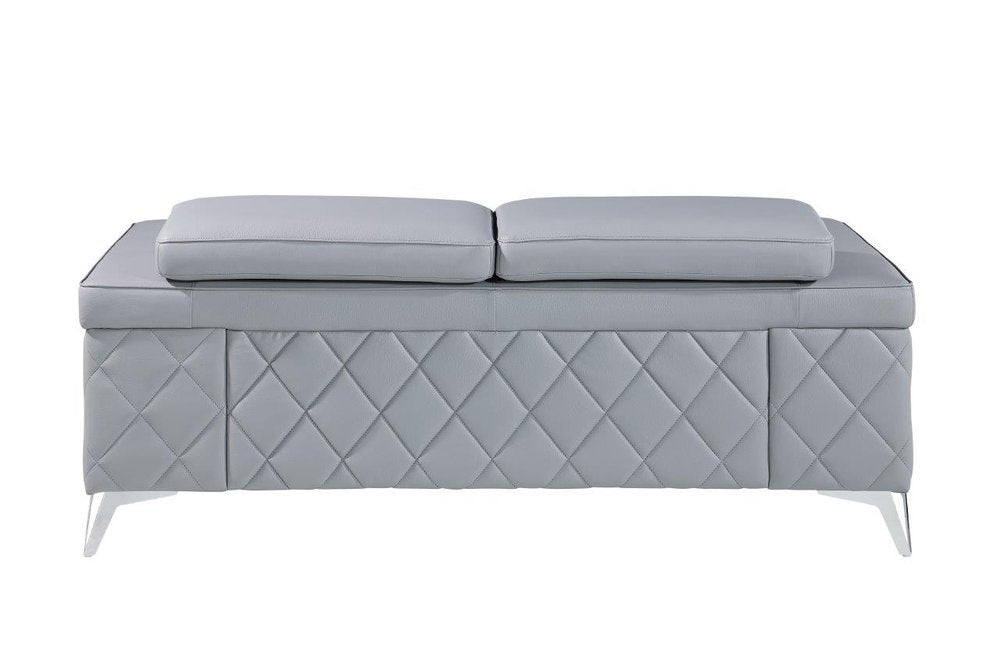 70" Light Blue And Silver Metallic Top Grain Leather Loveseat HomeRoots