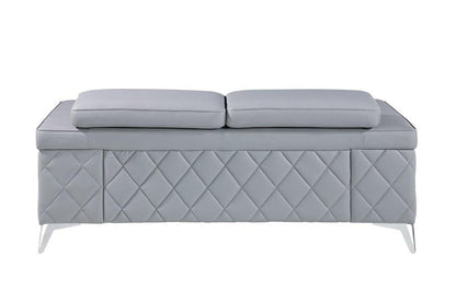 70" Light Blue And Silver Metallic Top Grain Leather Loveseat HomeRoots