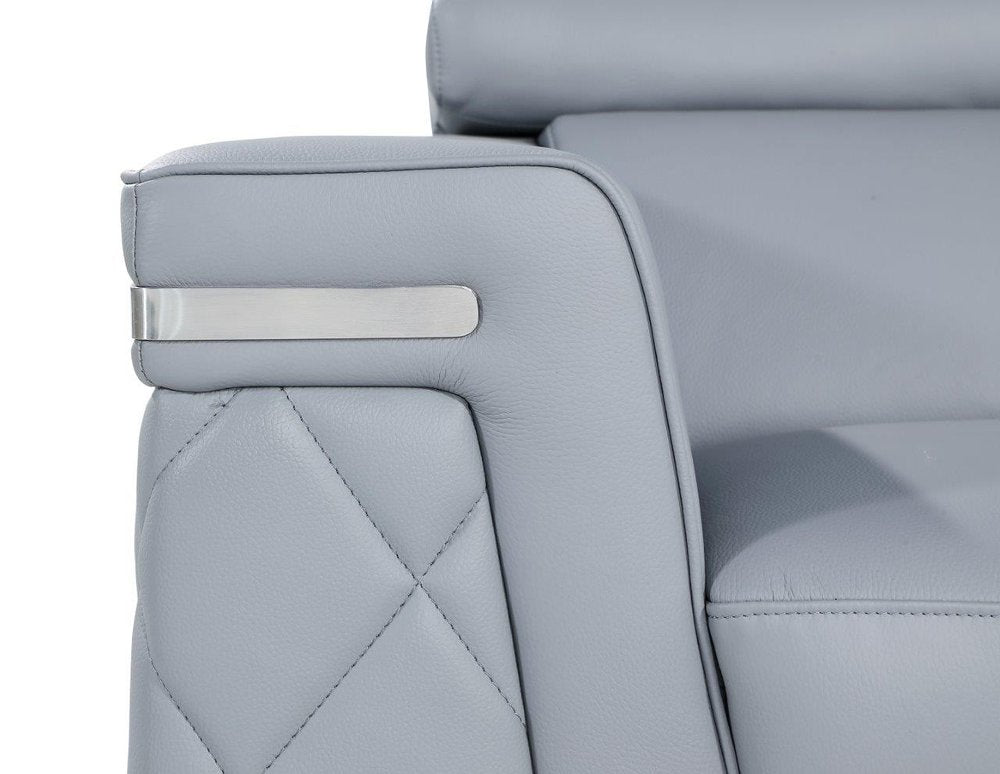70" Light Blue And Silver Metallic Top Grain Leather Loveseat HomeRoots