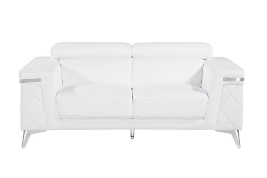 70" White And Silver Metallic Top Grain Leather Loveseat HomeRoots