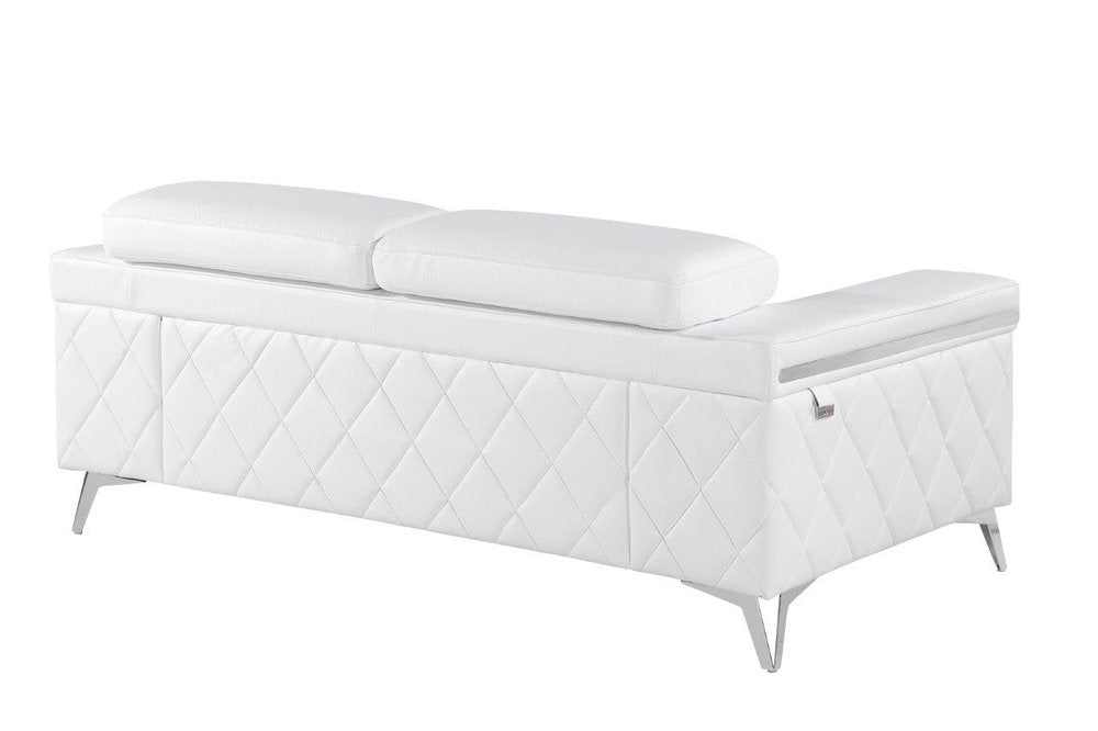 70" White And Silver Metallic Top Grain Leather Loveseat HomeRoots