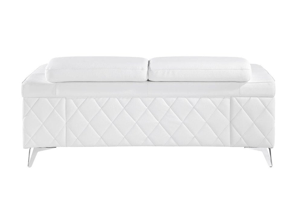 70" White And Silver Metallic Top Grain Leather Loveseat HomeRoots