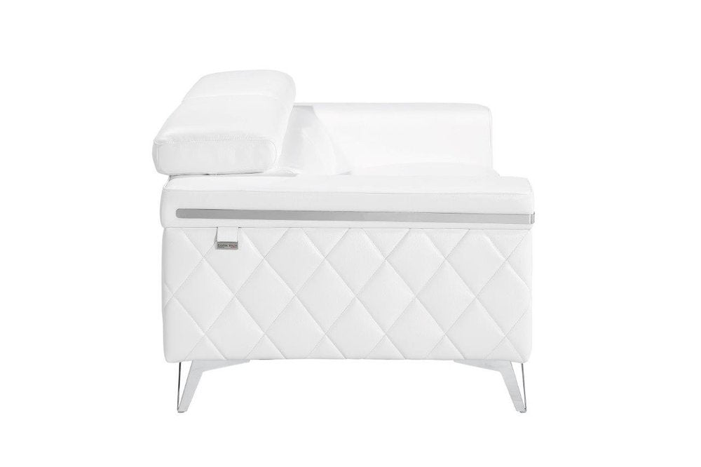70" White And Silver Metallic Top Grain Leather Loveseat HomeRoots