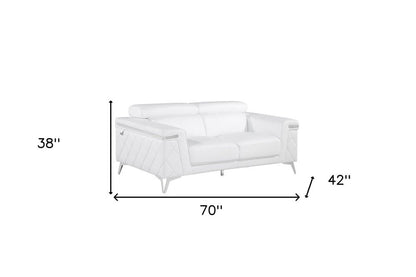 70" White And Silver Metallic Top Grain Leather Loveseat HomeRoots