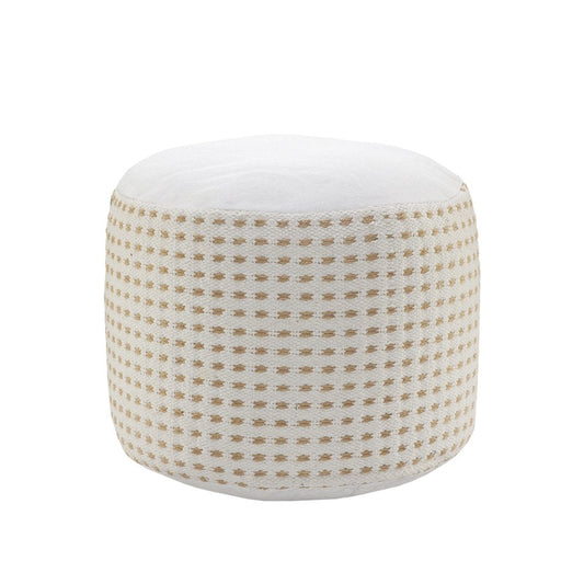 18" White Jute Blend Round Geometric Pouf Ottoman HomeRoots