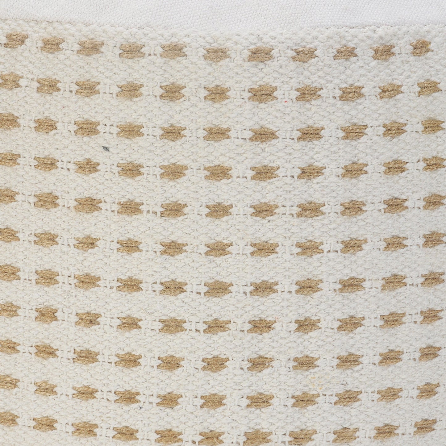 18" White Jute Round Geometric Pouf Ottoman