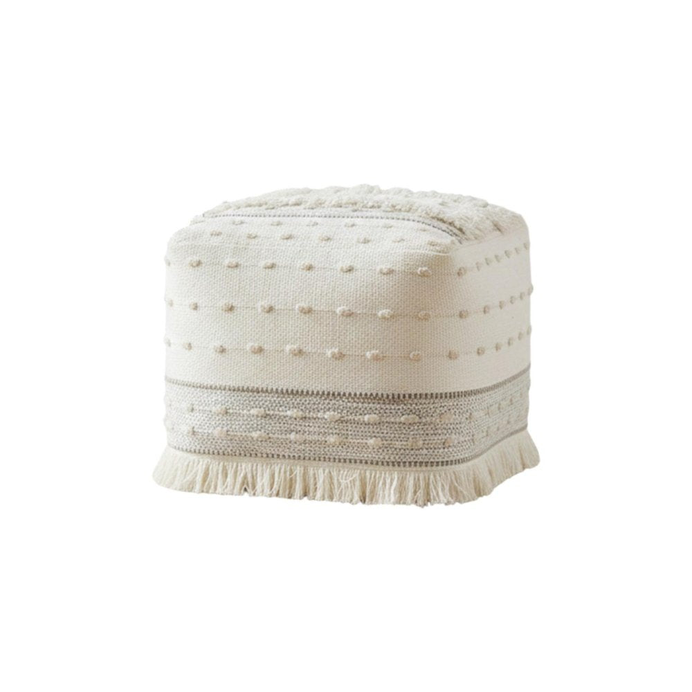 18" Cream Cotton Striped Pouf Ottoman HomeRoots