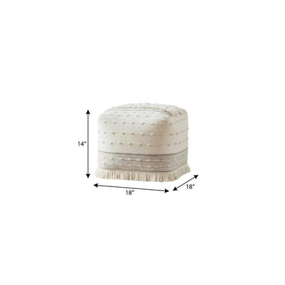 18" Cream Cotton Striped Pouf Ottoman HomeRoots