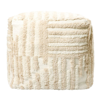 18" Beige Cotton Cube Striped Pouf Ottoman HomeRoots