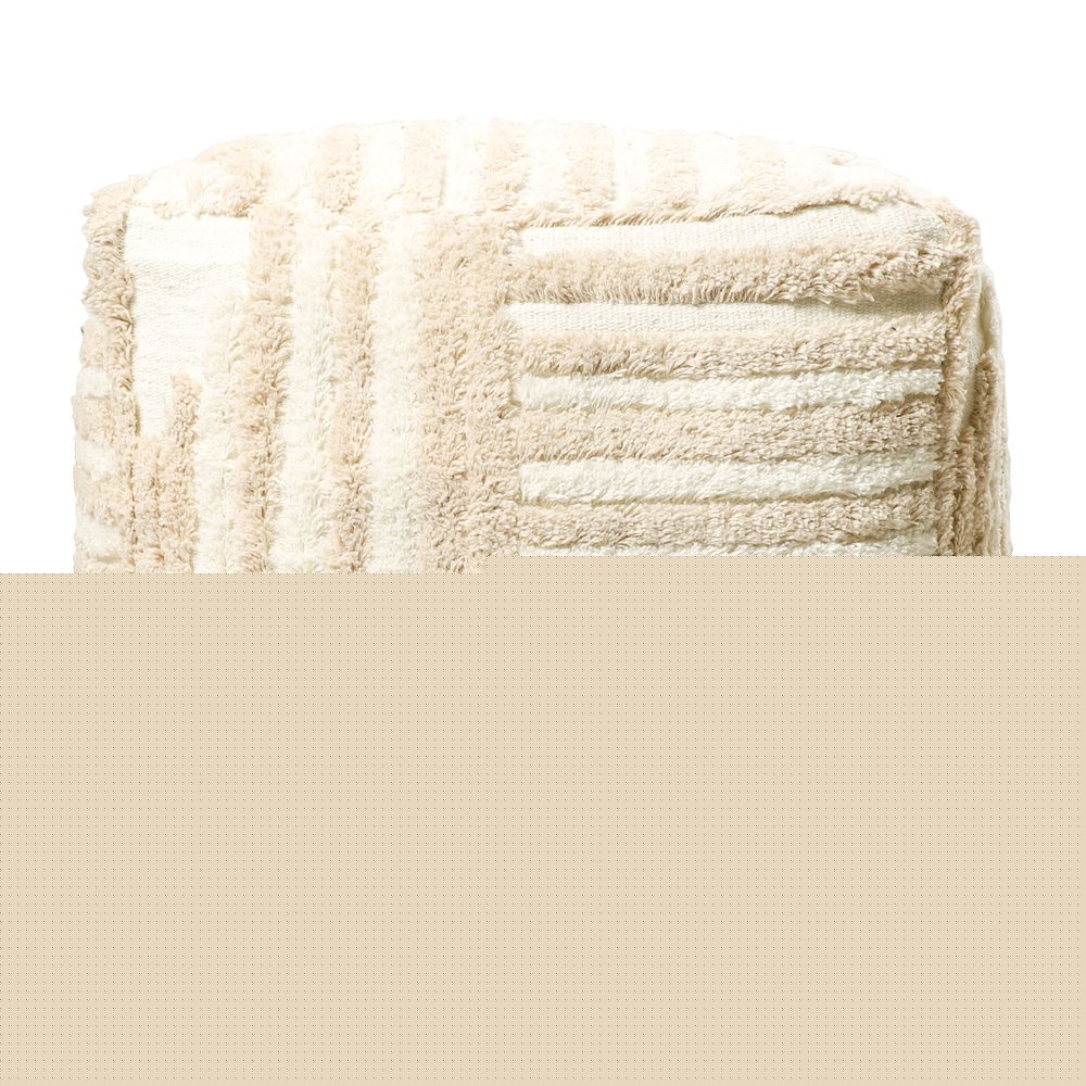 18" Beige Cotton Cube Striped Pouf Ottoman HomeRoots
