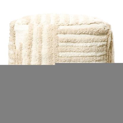 18" Beige Cotton Cube Striped Pouf Ottoman HomeRoots