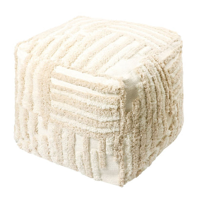 18" Beige Cotton Cube Striped Pouf Ottoman HomeRoots