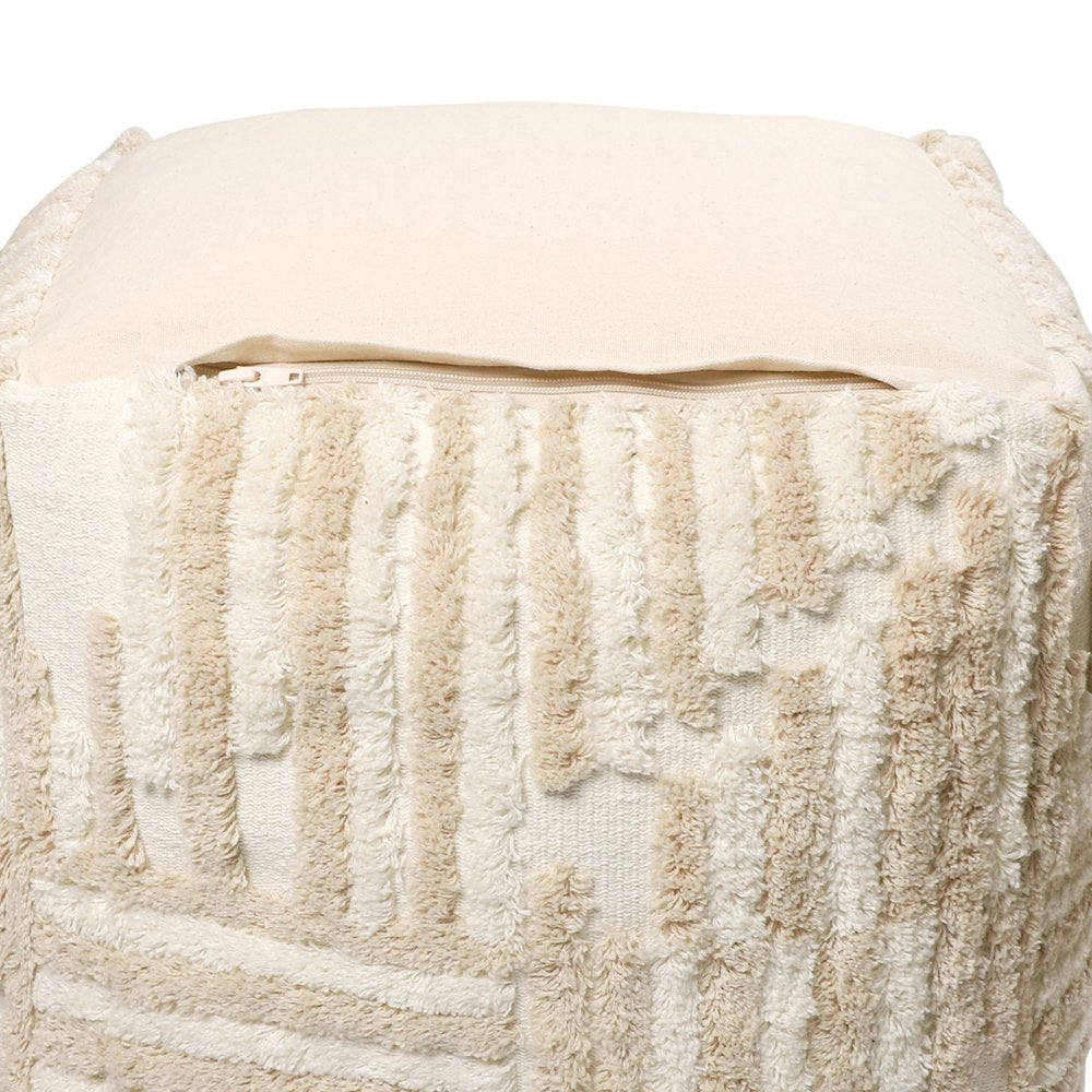 18" Beige Cotton Cube Striped Pouf Ottoman HomeRoots