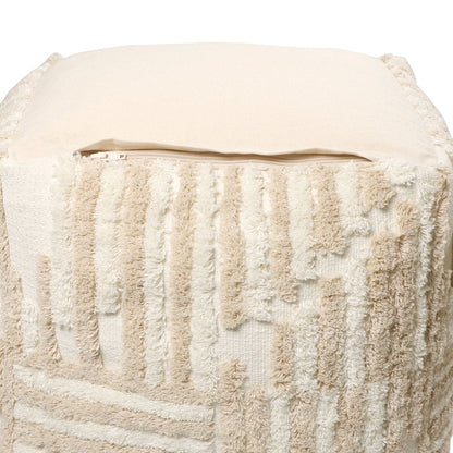 18" Beige Cotton Cube Striped Pouf Ottoman HomeRoots