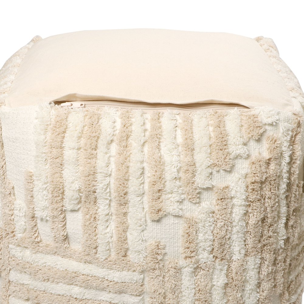 18" Beige Cotton Cube Striped Pouf Ottoman HomeRoots