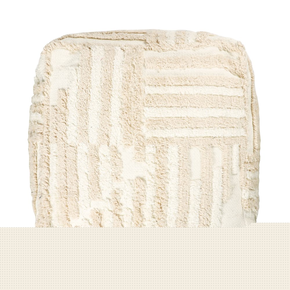 18" Beige Cotton Cube Striped Pouf Ottoman HomeRoots