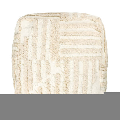 18" Beige Cotton Cube Striped Pouf Ottoman HomeRoots