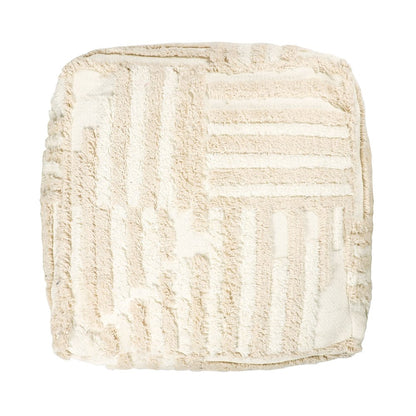18" Beige Cotton Cube Striped Pouf Ottoman HomeRoots