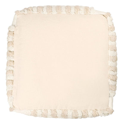 18" Beige Cotton Cube Striped Pouf Ottoman HomeRoots