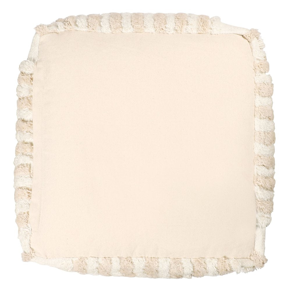 18" Beige Cotton Cube Striped Pouf Ottoman HomeRoots