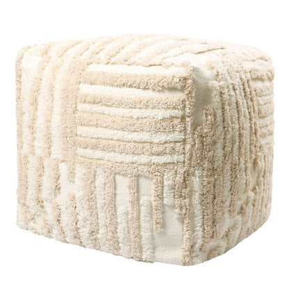 18" Beige Cotton Cube Striped Pouf Ottoman HomeRoots