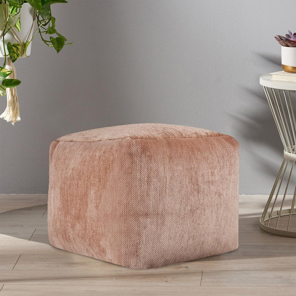 18" Gray Chenille Cube Pouf Ottoman HomeRoots