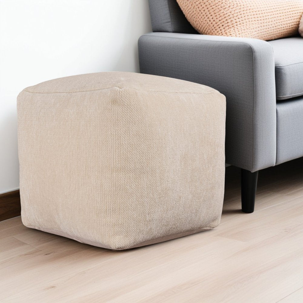 18" Gray Chenille Cube Pouf Ottoman HomeRoots