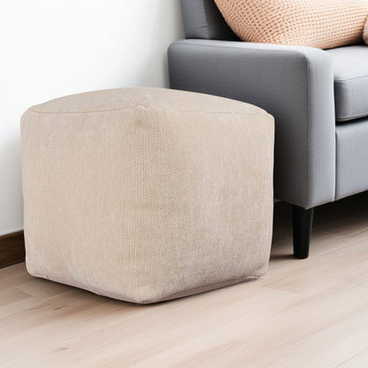 18" Gray Chenille Cube Pouf Ottoman HomeRoots