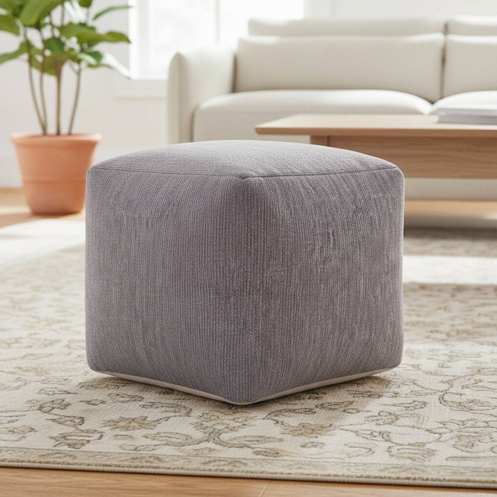 18" Gray Chenille Cube Pouf Ottoman HomeRoots