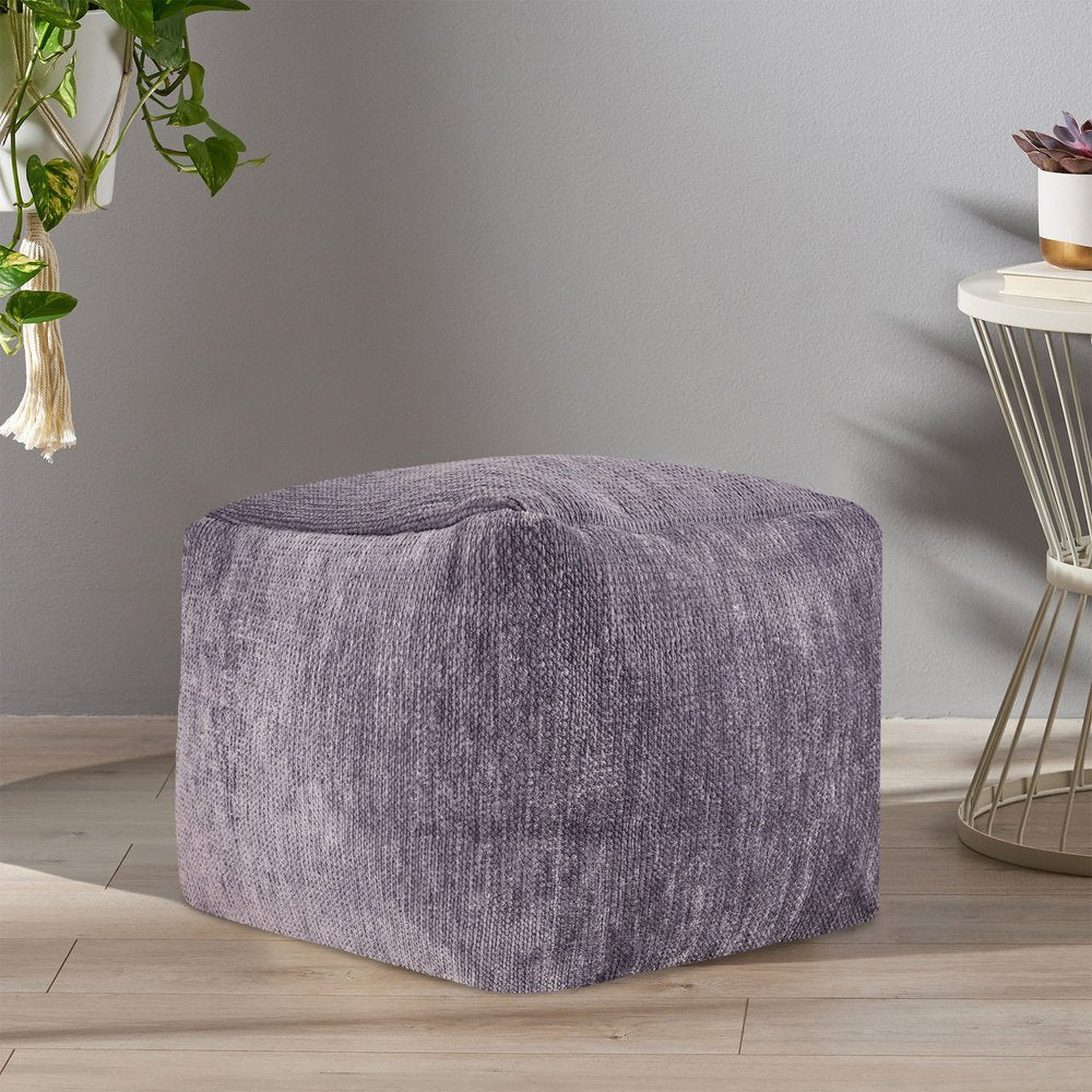 18" Blue Chenille Cube Pouf Ottoman HomeRoots