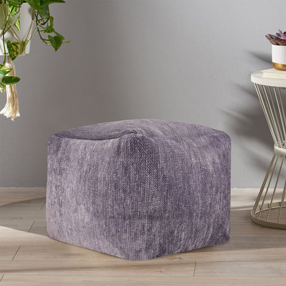 18" Gray Chenille Cube Pouf Ottoman