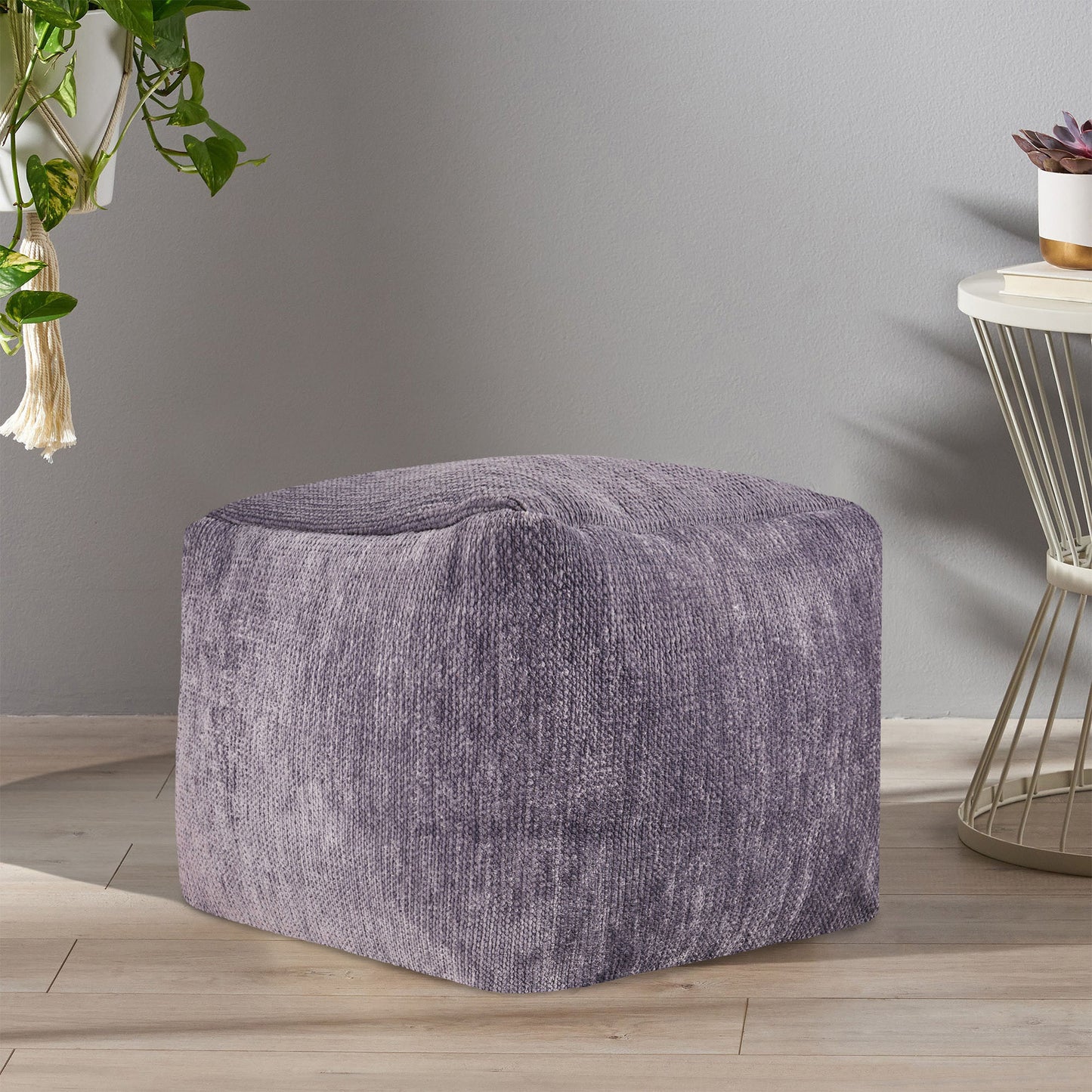 18" Blue Chenille Cube Pouf Ottoman