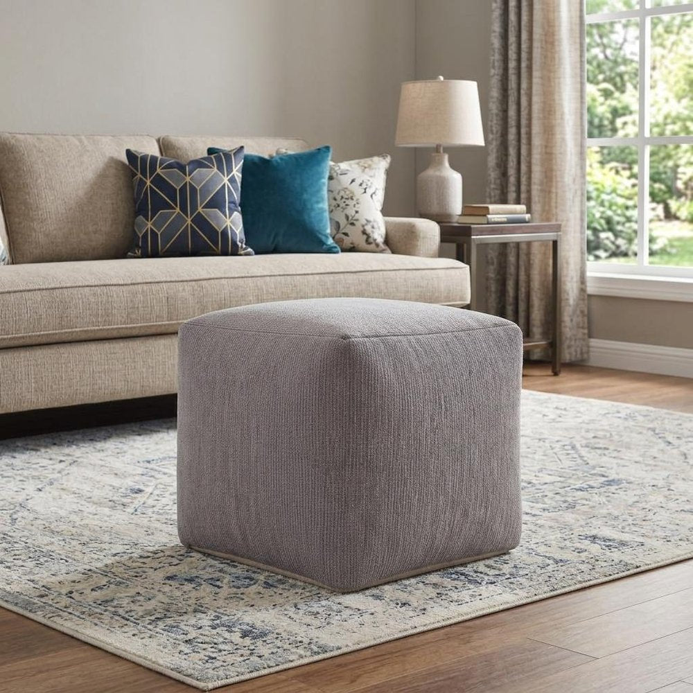18" Gray Chenille Cube Pouf Ottoman HomeRoots