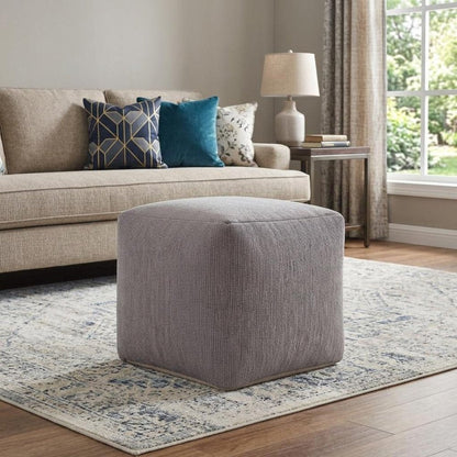 18" Gray Chenille Cube Pouf Ottoman HomeRoots