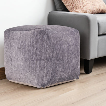 18" Blue Chenille Cube Pouf Ottoman