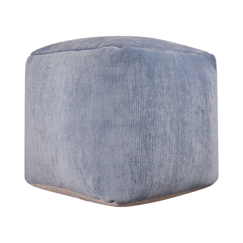 18" Blue Chenille Cube Pouf Ottoman HomeRoots