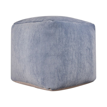 18" Blue Chenille Cube Pouf Ottoman HomeRoots
