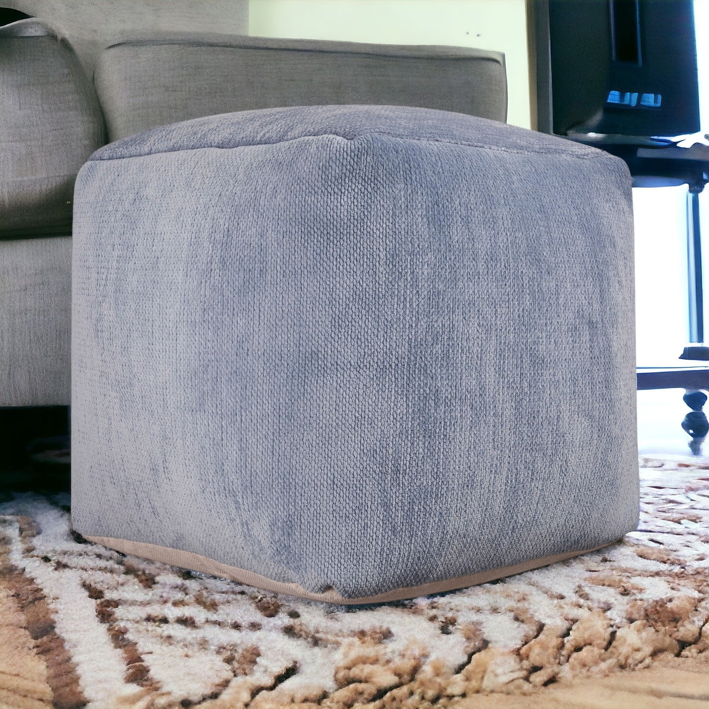 18" Gray Chenille Cube Pouf Ottoman