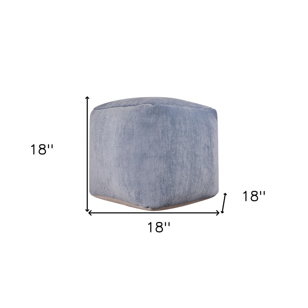 18" Blue Chenille Cube Pouf Ottoman HomeRoots