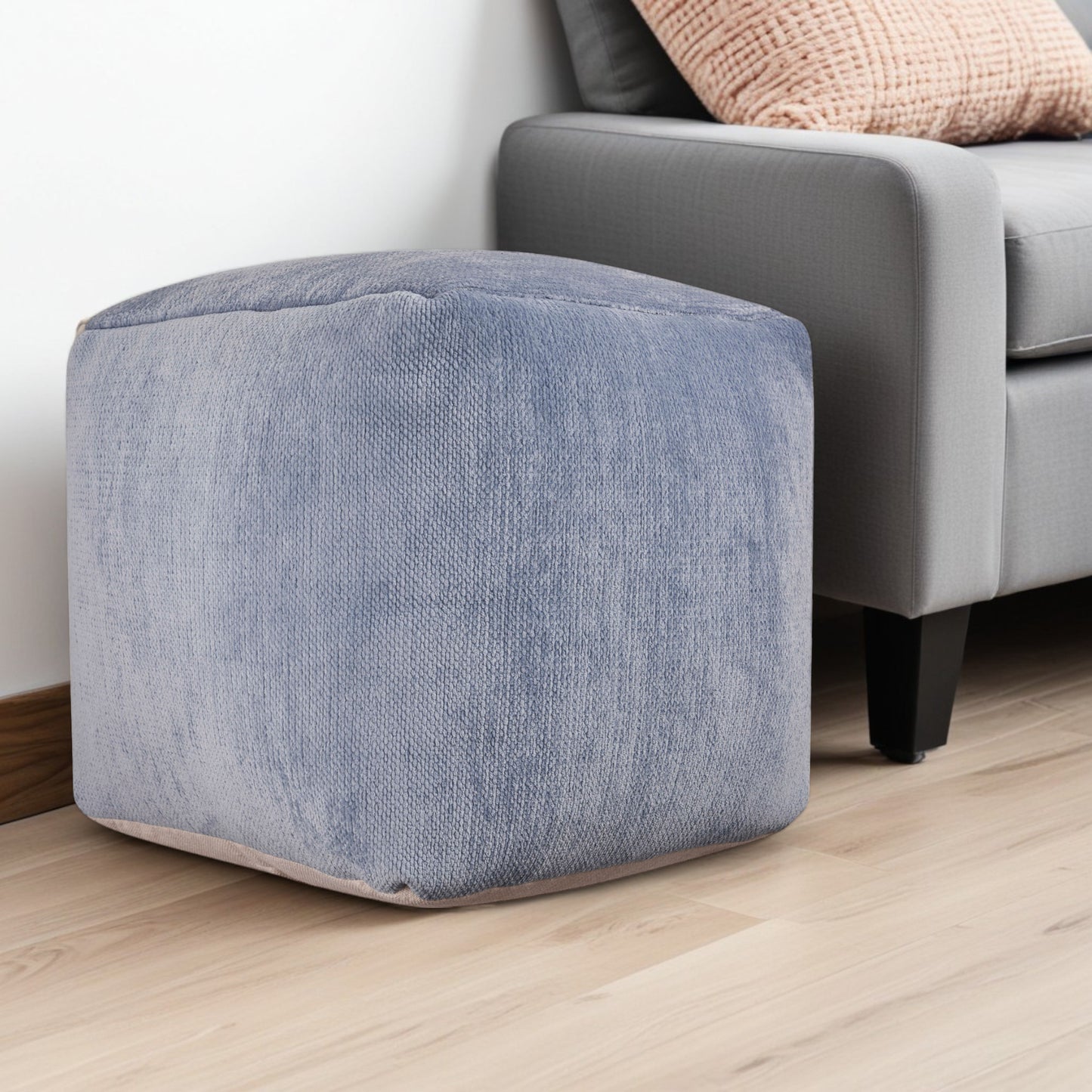 18" Gray Chenille Cube Pouf Ottoman