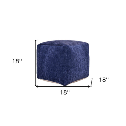 18" Blue Chenille Cube Pouf Ottoman