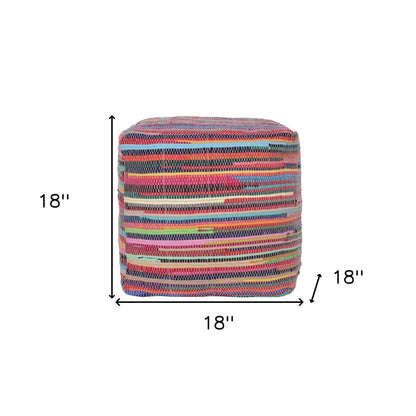 18" Red And Black Cotton Cube Striped Pouf Ottoman HomeRoots