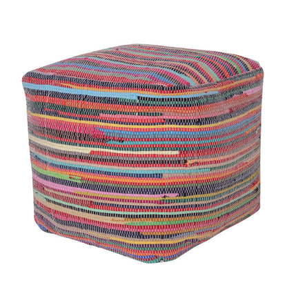 18" Red And Black Cotton Cube Striped Pouf Ottoman HomeRoots