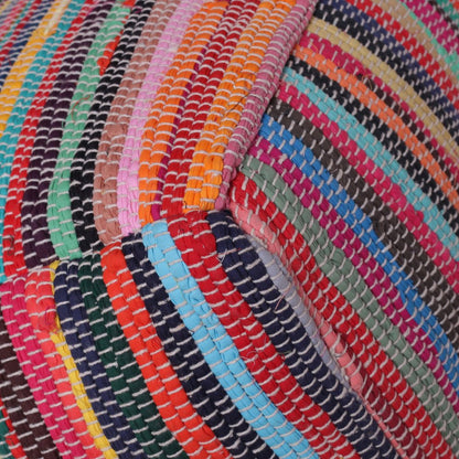 18" Red And Black Cotton Cube Striped Pouf Ottoman HomeRoots