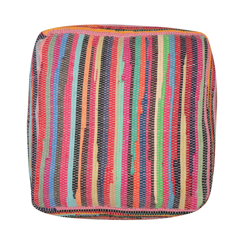 18" Red And Black Cotton Cube Striped Pouf Ottoman HomeRoots