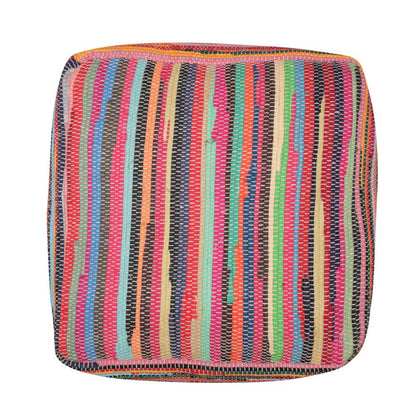 18" Red And Black Cotton Cube Striped Pouf Ottoman HomeRoots