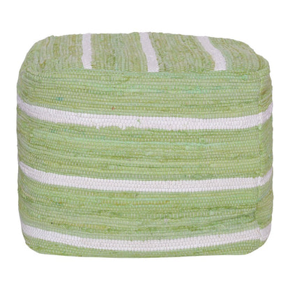 18" Green and White Cotton Striped Cube Pouf Ottoman HomeRoots