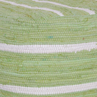 18" Green and White Cotton Striped Cube Pouf Ottoman HomeRoots