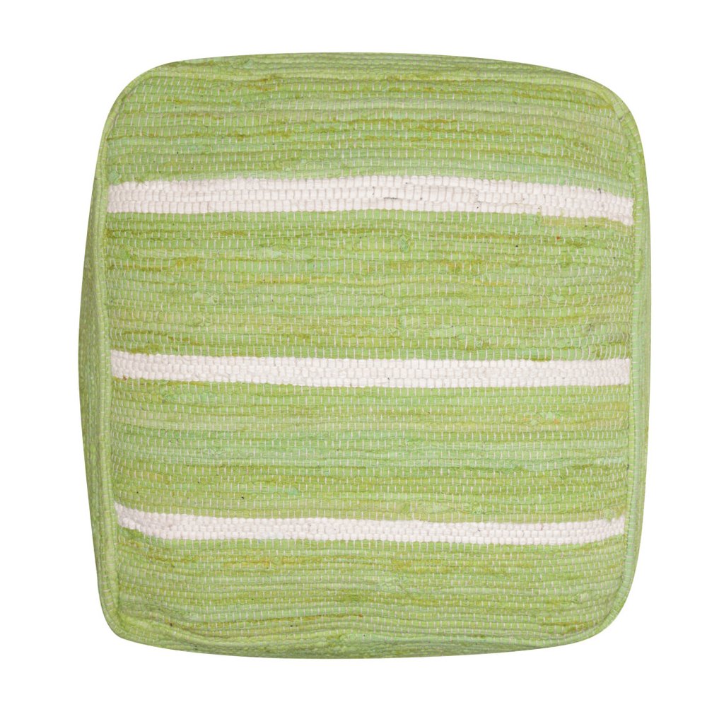 18" Green and White Cotton Striped Cube Pouf Ottoman HomeRoots